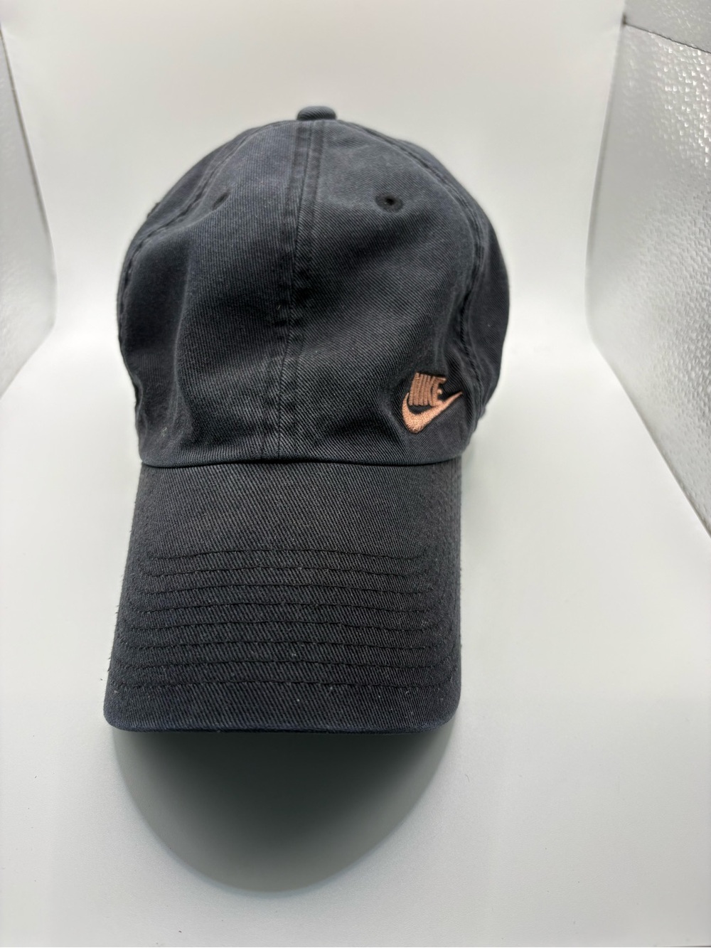 Nike Heritage86 Black Washed Dad Hat Rose Gold Swoosh Adjustable Strapback